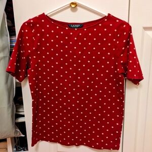 Lauren Ralph Lauren Red and White Polka Dot Tee